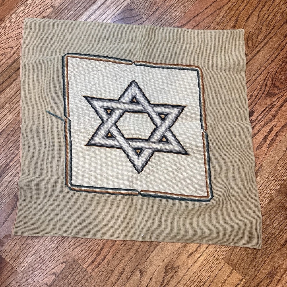 Needlepoint Star of David Judaica Jewish Wall Art Canvas 26x36 Handmade